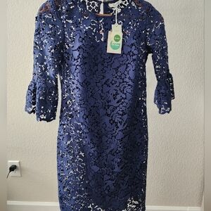 Nwt Boden Dress Women's US 2 R   Small Blue Brittany Bell Sleeve Lace